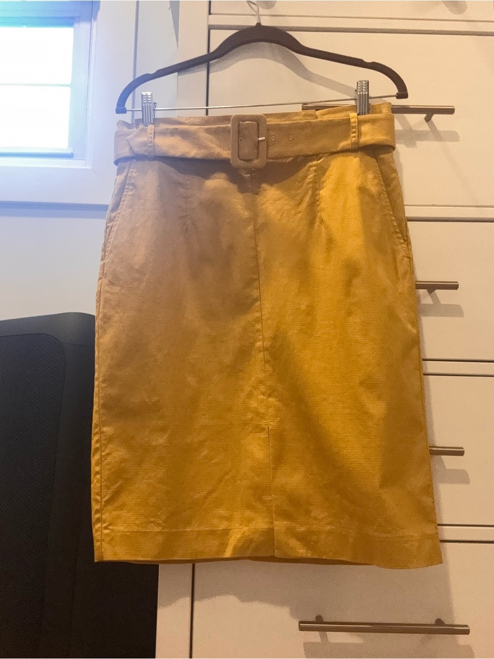 Ann Taylor Factory Yellow Belted Pencil Skirt
